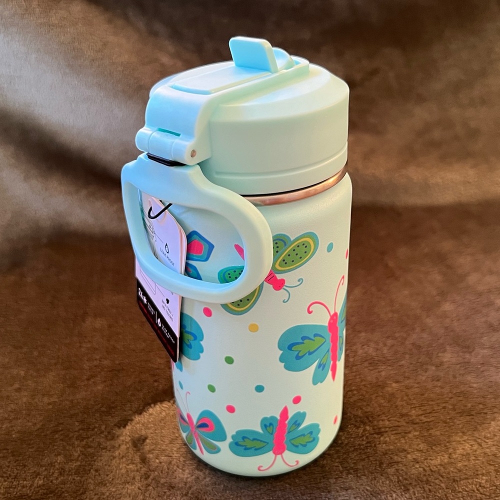 NWT 14 oz Hydrapeak Mint Green Butterfly Water Bottle